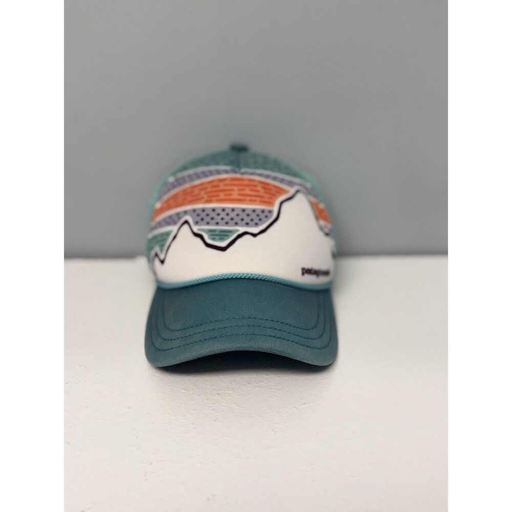 Patagonia Duckbill Trucker Hat Cap Teal Blue Foam Mesh Ridge Line Graphic OSFA
